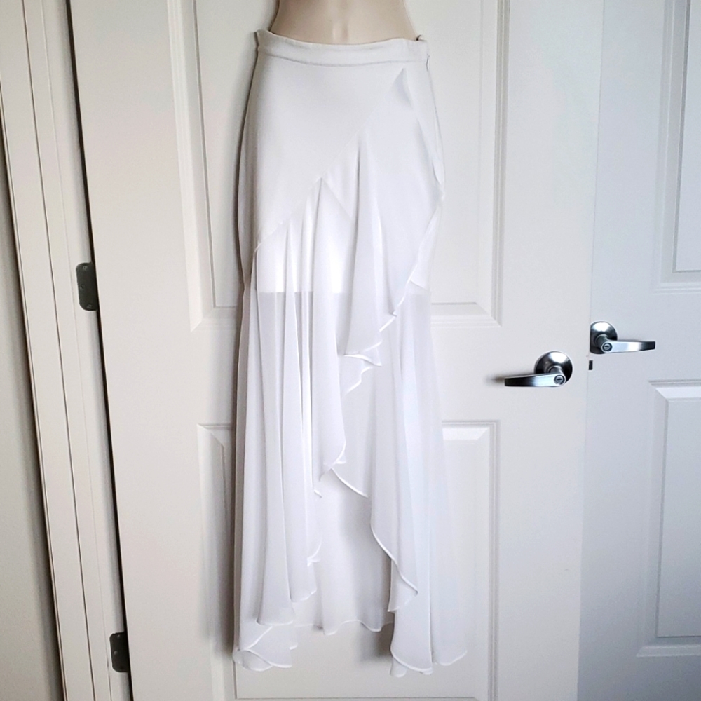 BEBE High-Low Chiffon Skirt, White, 4